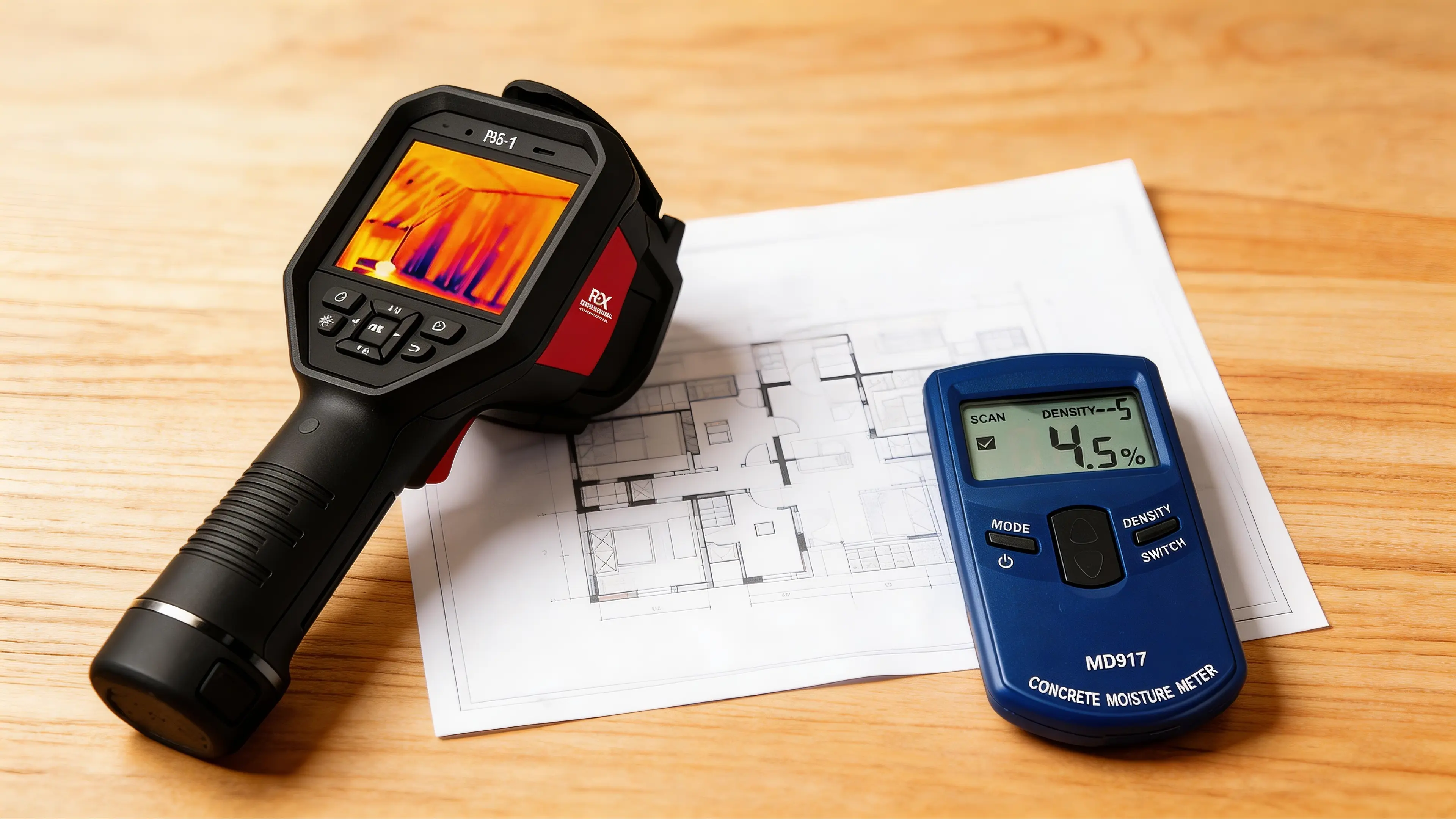 紅外線熱像儀螢幕顯示牆面溫度分布