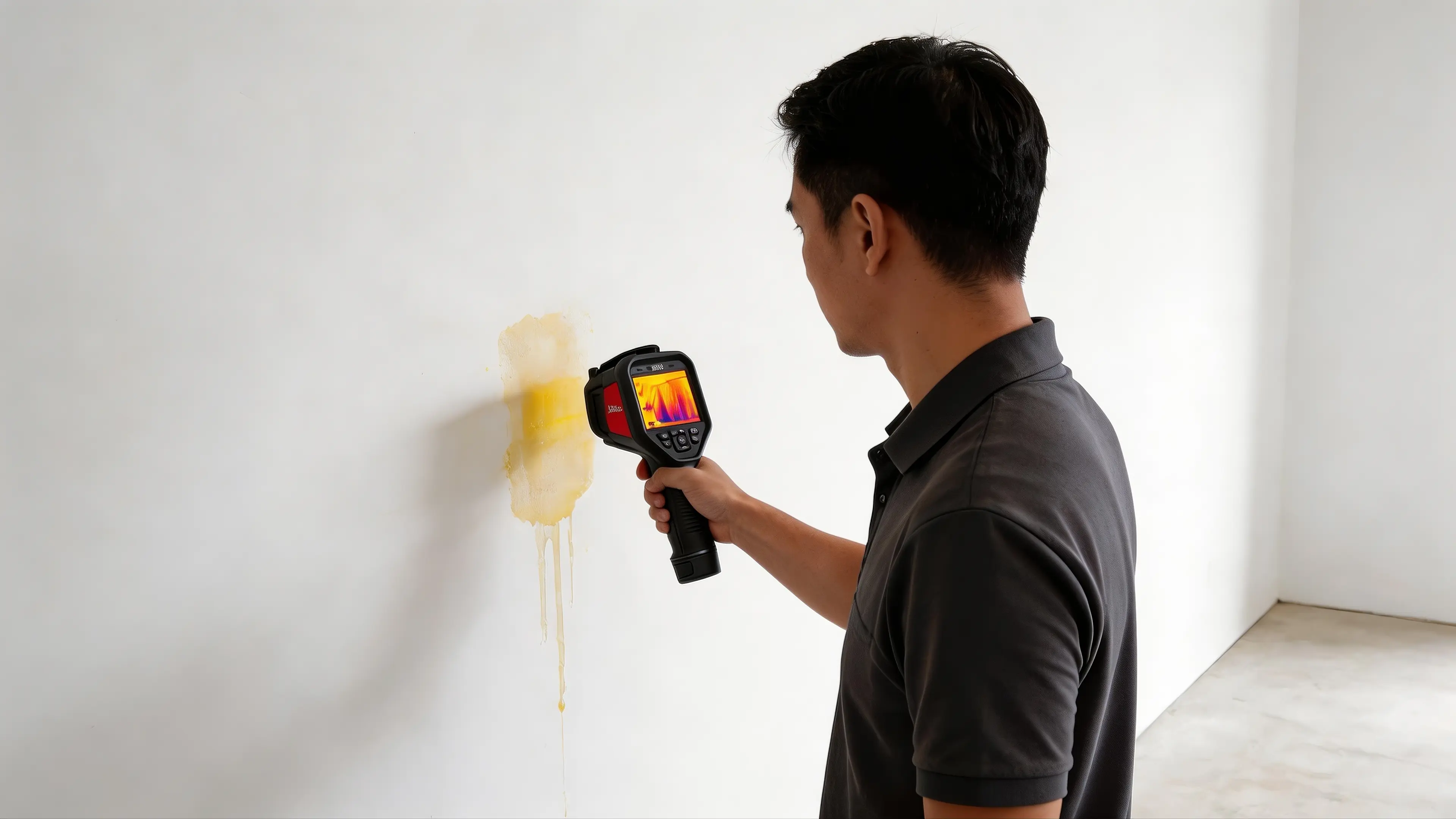 台中抓漏 互立工程行師傅以科技儀器檢測牆面漏水